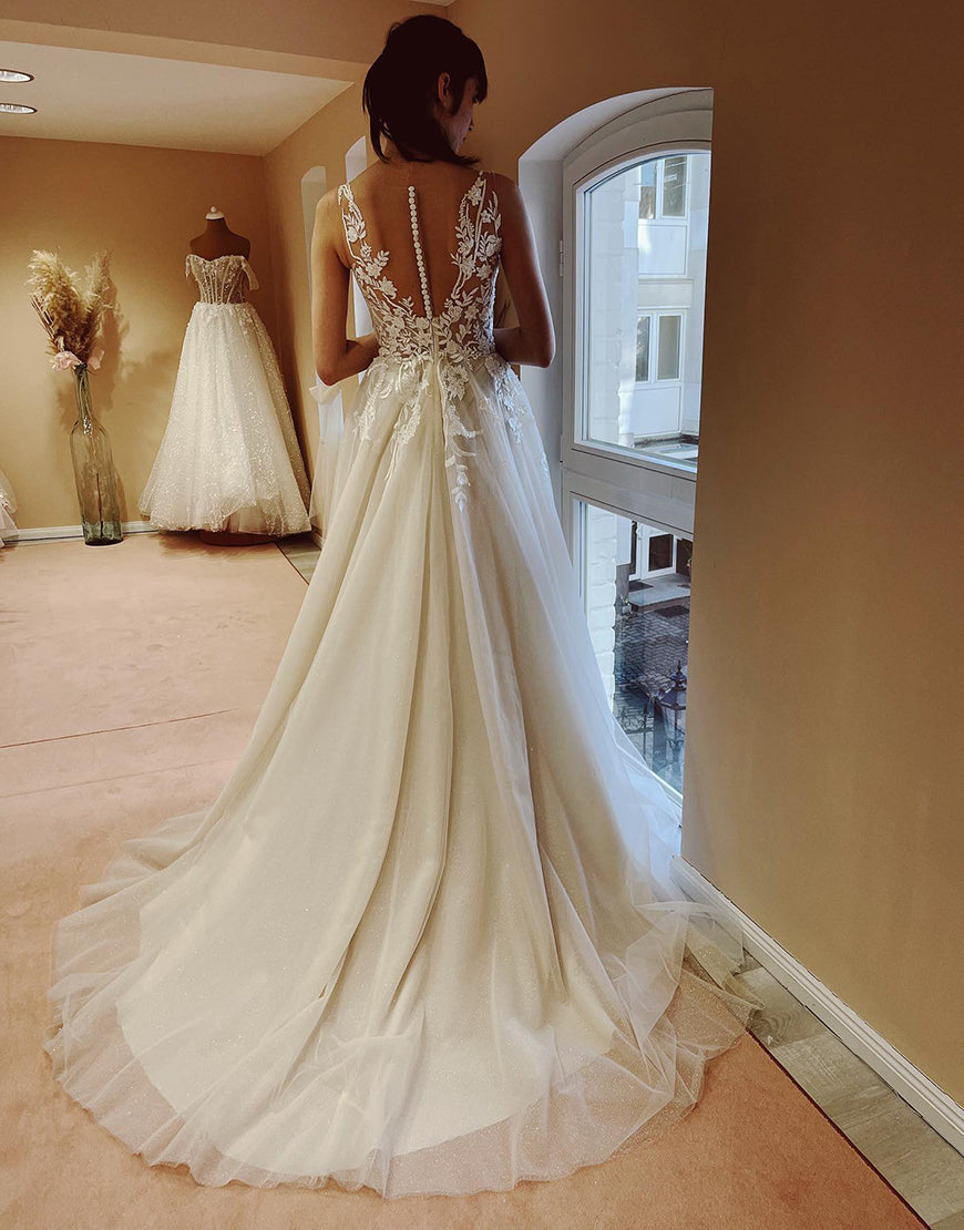 Luolandi A Line Sleeveless Bridal Dress With Slit Wedding Dresses Beautiful Sexy